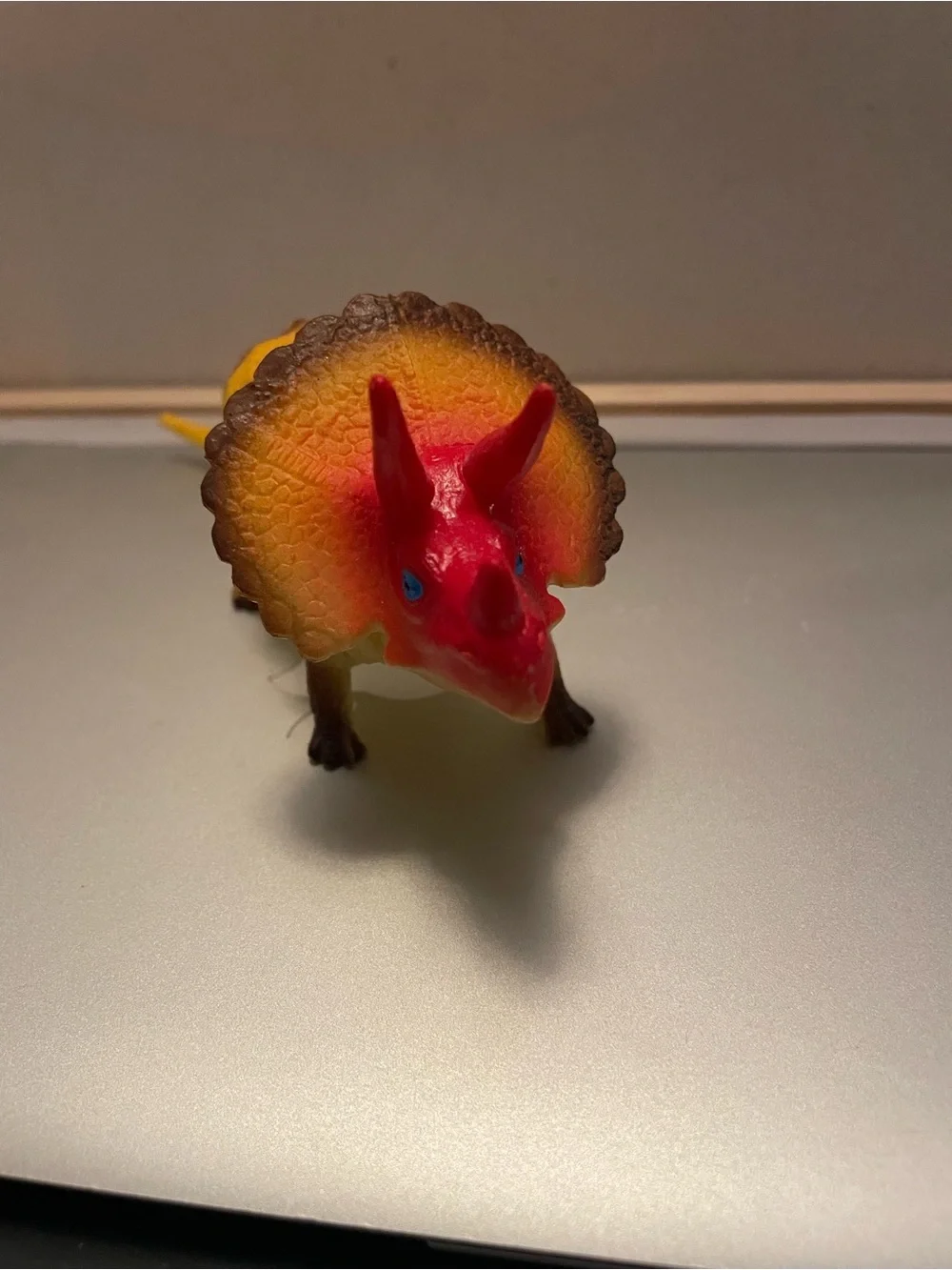 Yellow and Red Triceratops Reptile Toy - Decorative Pet Habitat Accent